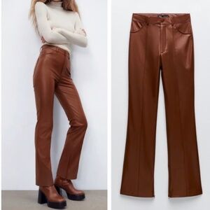 Zara Faux Leather Pants Brown